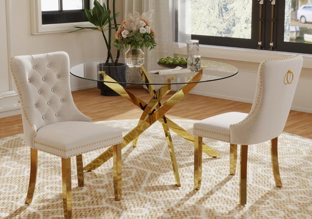 Glass Dining Table With Two Minimal Chairs