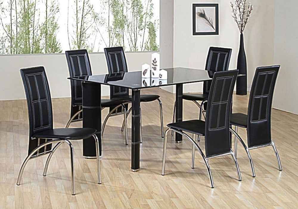 Glass Dining Table with Black Dining Chairs