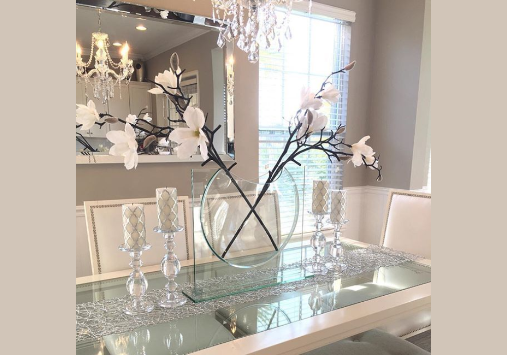 Glass Dining Table with Candle Arrangement