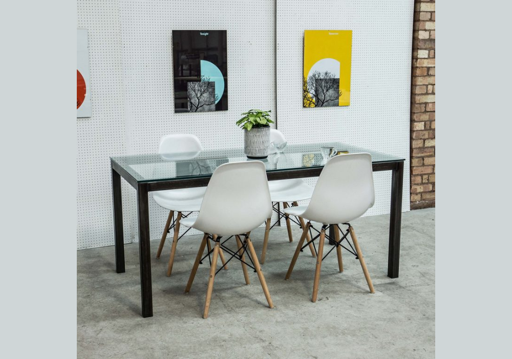 Glass Dining Table with Metal Base
