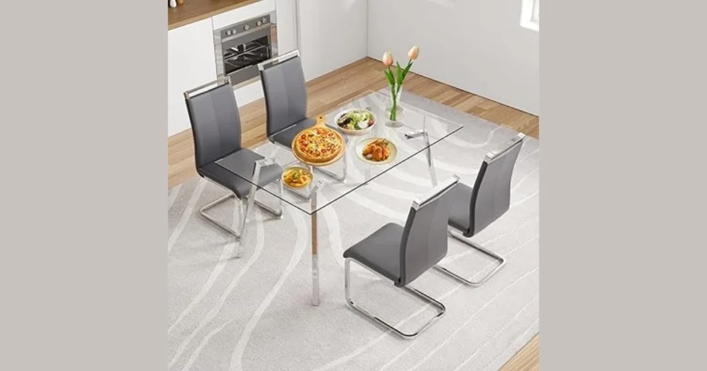 Glass Dining Table with Metal Chairs