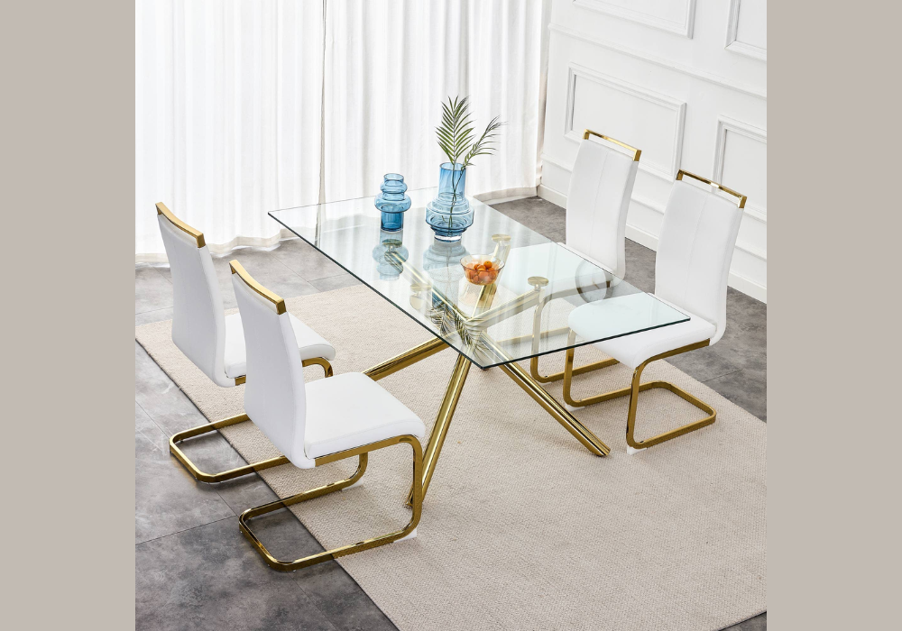 Glass Dining Table with Minimal Centerpiece