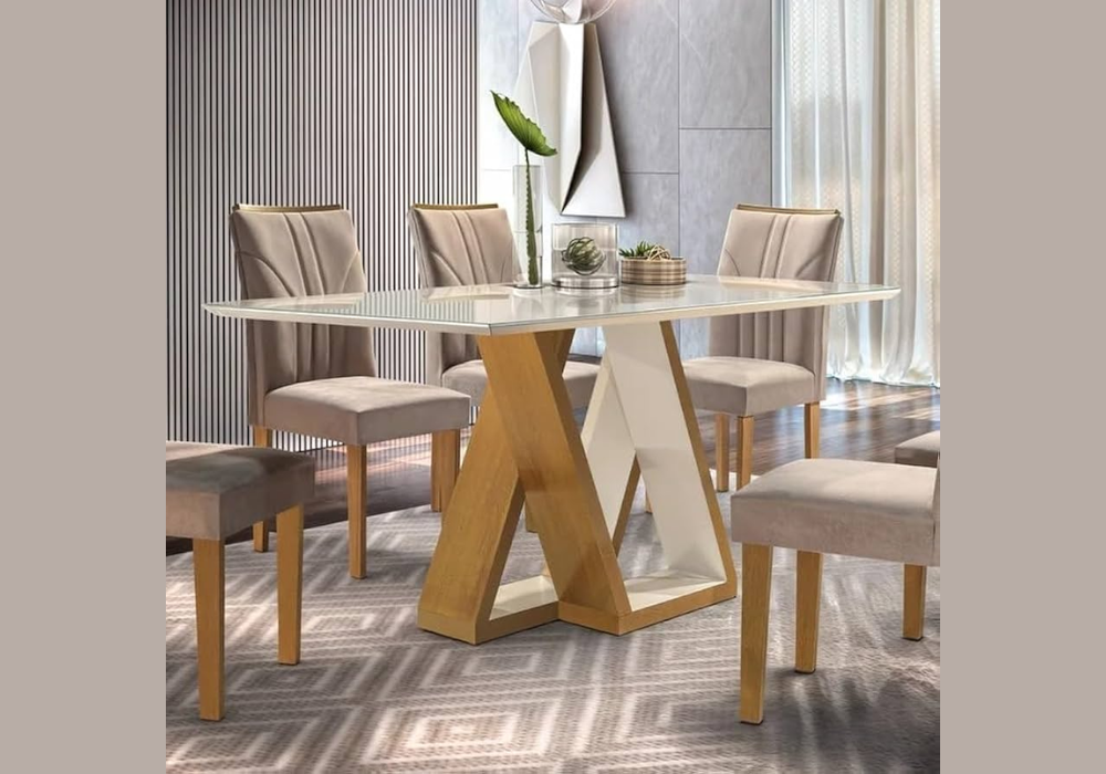 Glass Dining Table with Wooden Base