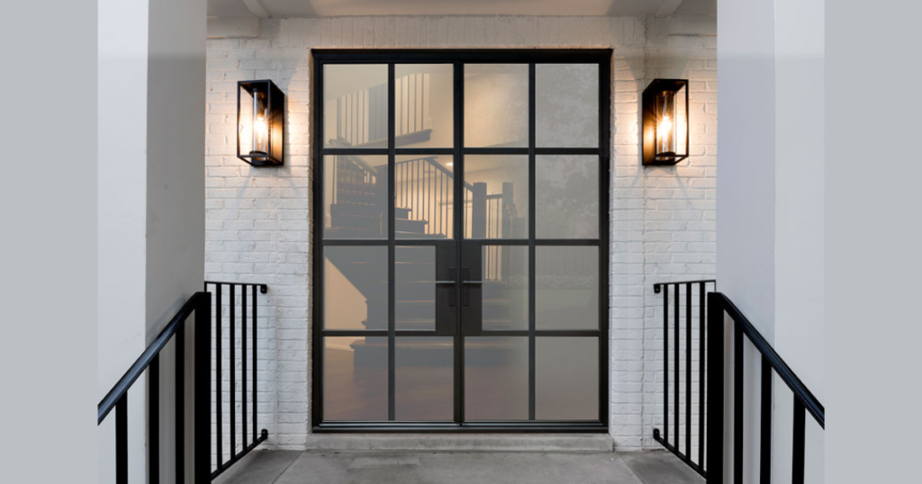 Glass and Steel Frame Contemporary Door Design