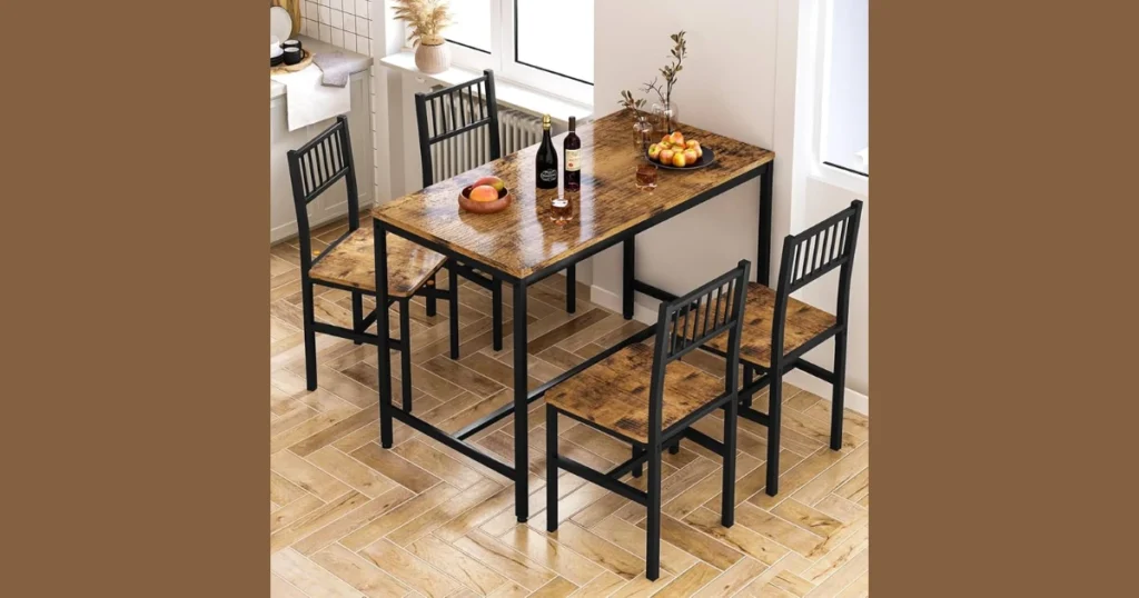 Industrial Dining Table with Metal Frame Chairs