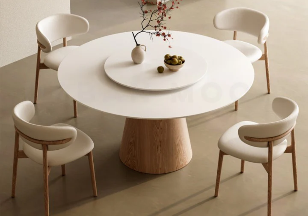 Japandi Dining Table with Ceramic Centerpiece