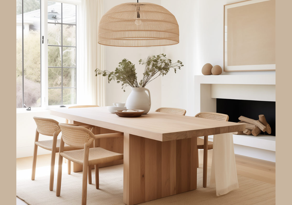 Japandi Dining Table with Natural Textured Decor