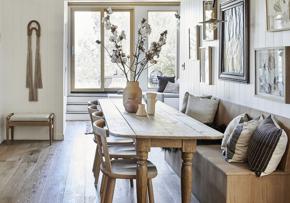 Japandi Dining Table with Wabi Sabi Centerpiece