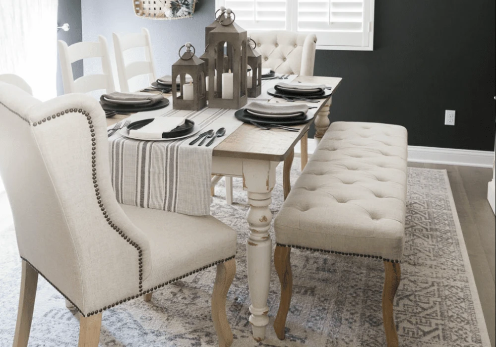 Linen Runner Mid Century Dining Table Setup