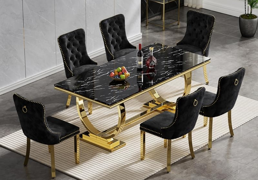 Luxury Black Dining Table With Gold Accents