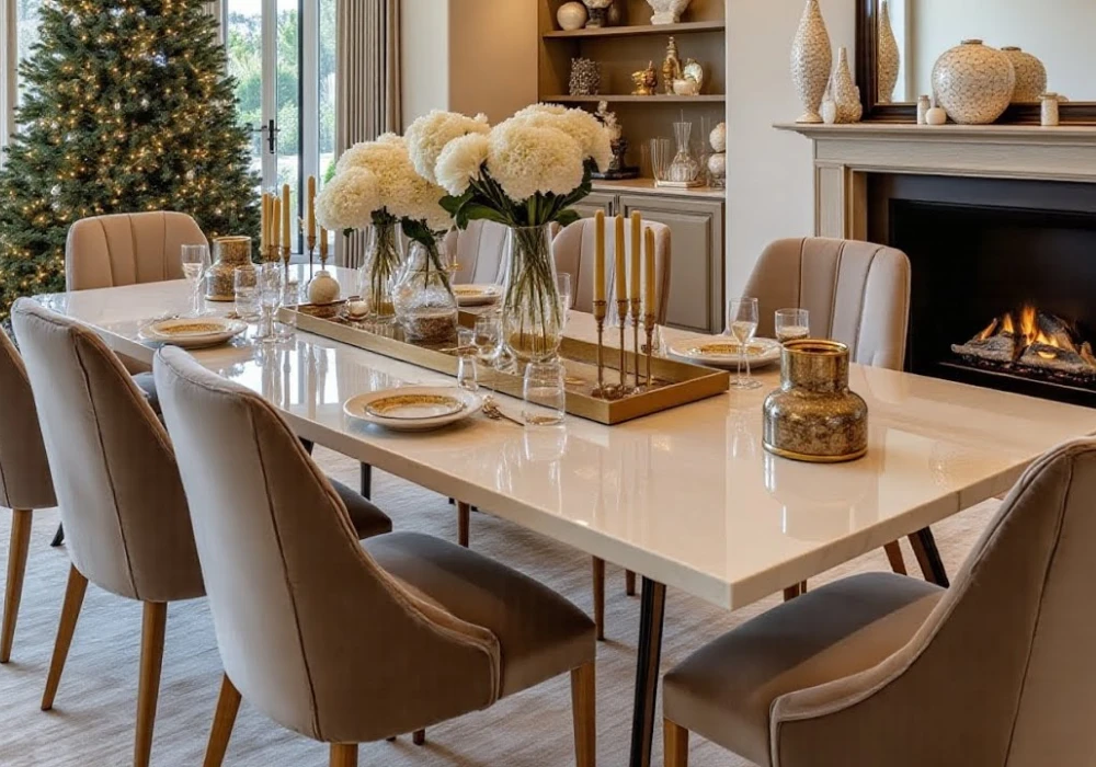 Luxury Dining Table with Decorative Tray Arrangement
