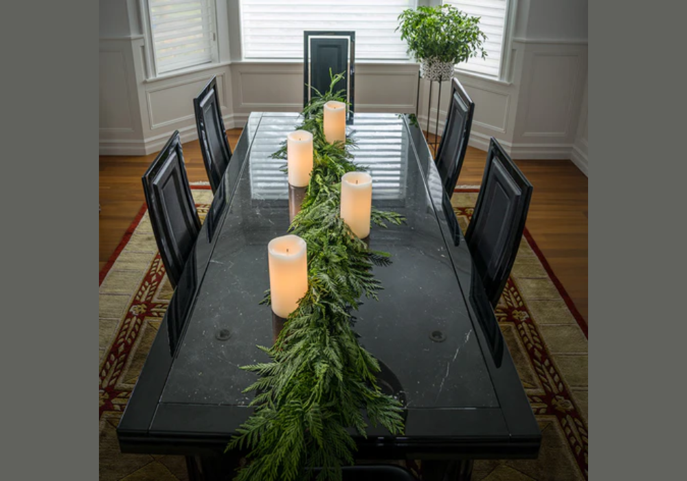 Marble Dining Table with Candle Centerpiece