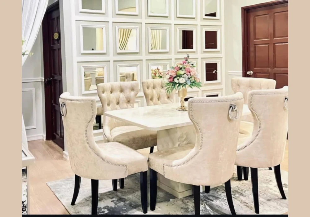 Marble Dining Table with Elegant Floral Centerpiece