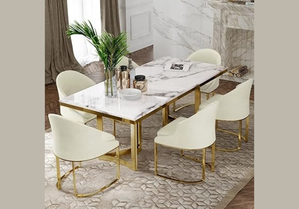 Marble Dining Table with Gold Accents