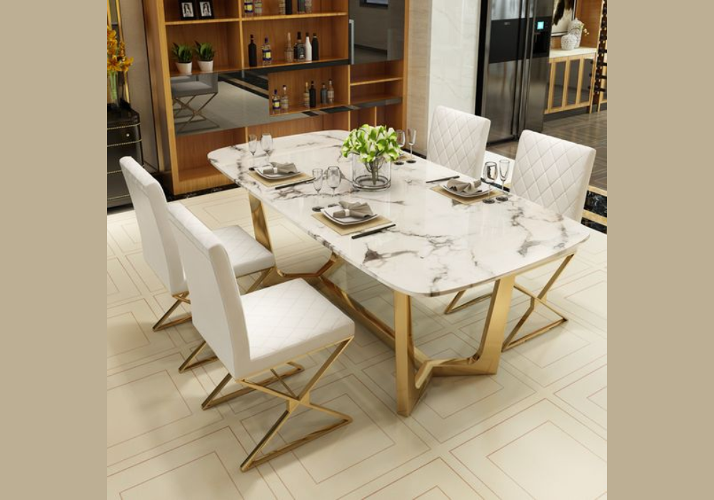 Marble Dining Table with Metal Base