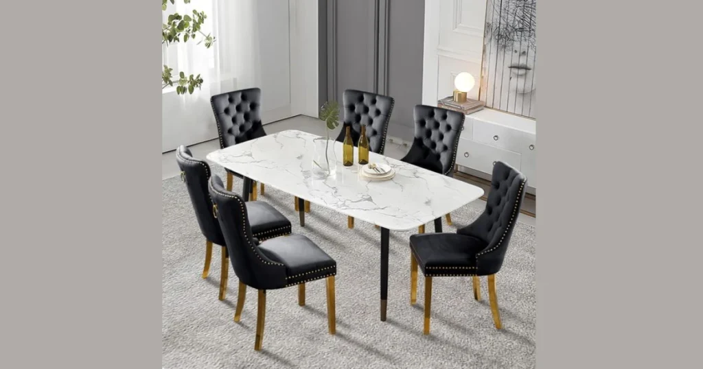 Marble Dining Table with Upholstered Chairs