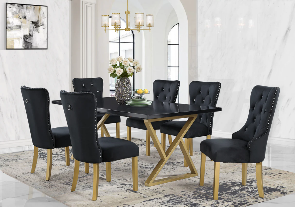 Marble Dining Table with Velvet Chairs