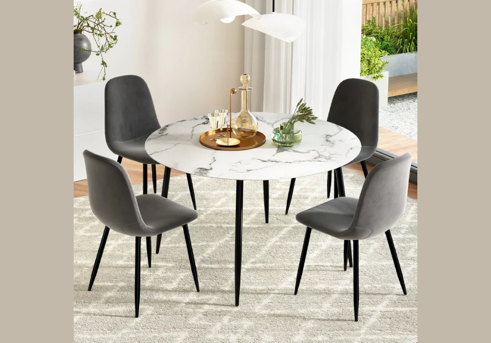 Marble Look Dining Table With 4 Chairs for a Luxe Feel