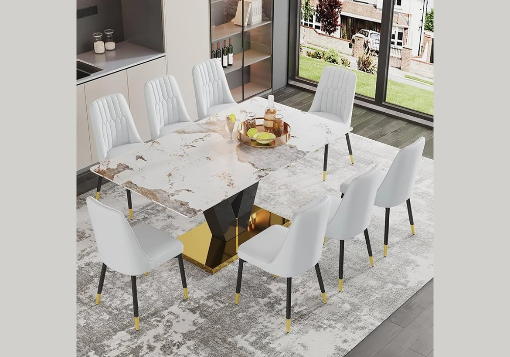 Marble Look Dining Table With 8 Chairs for a Luxe Finish