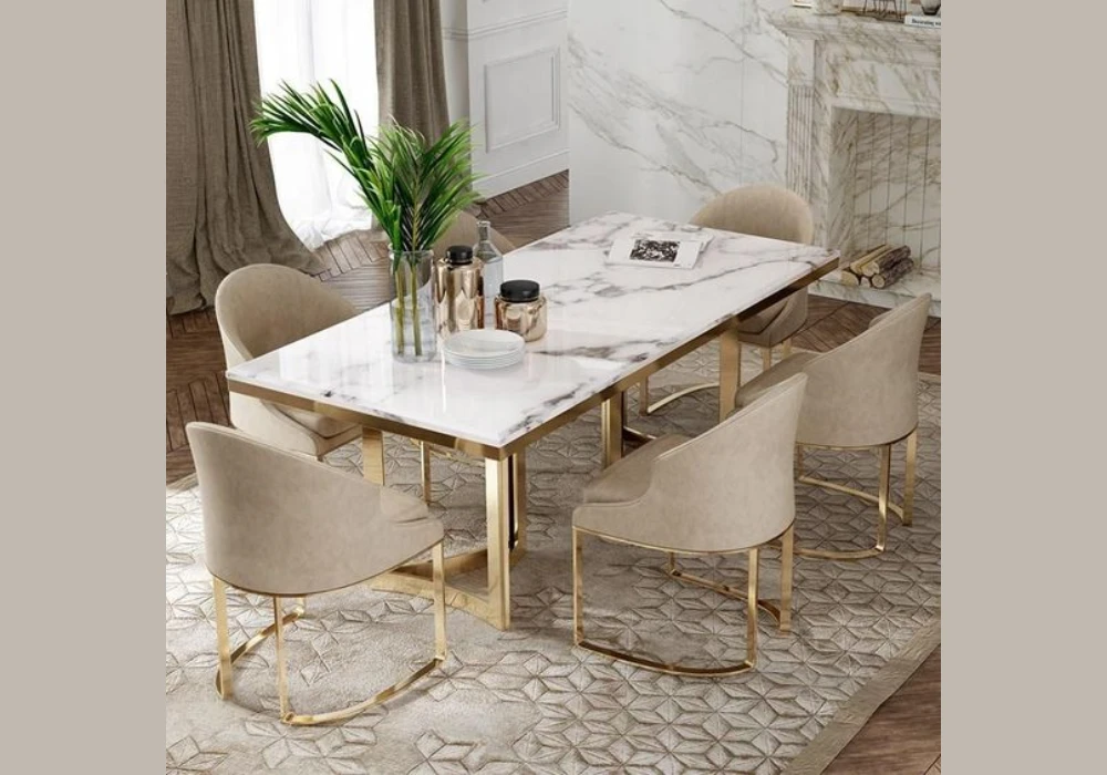 Marble Look Dining Table for 6 for a Luxe Feel