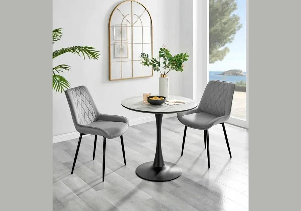 Marble Look Table With Two Velvet Chairs