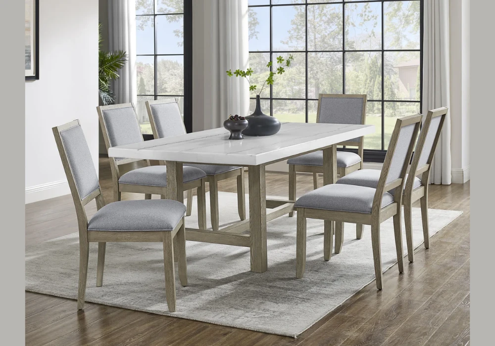 Marble Top 78 Inch Dining Table Setup