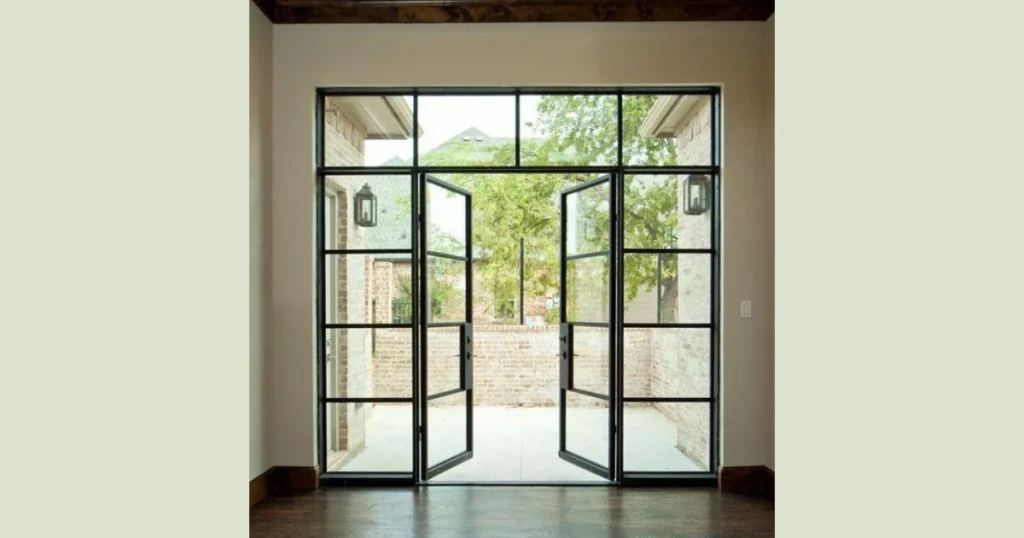 Metal Frame Glass Door with Tall Windows