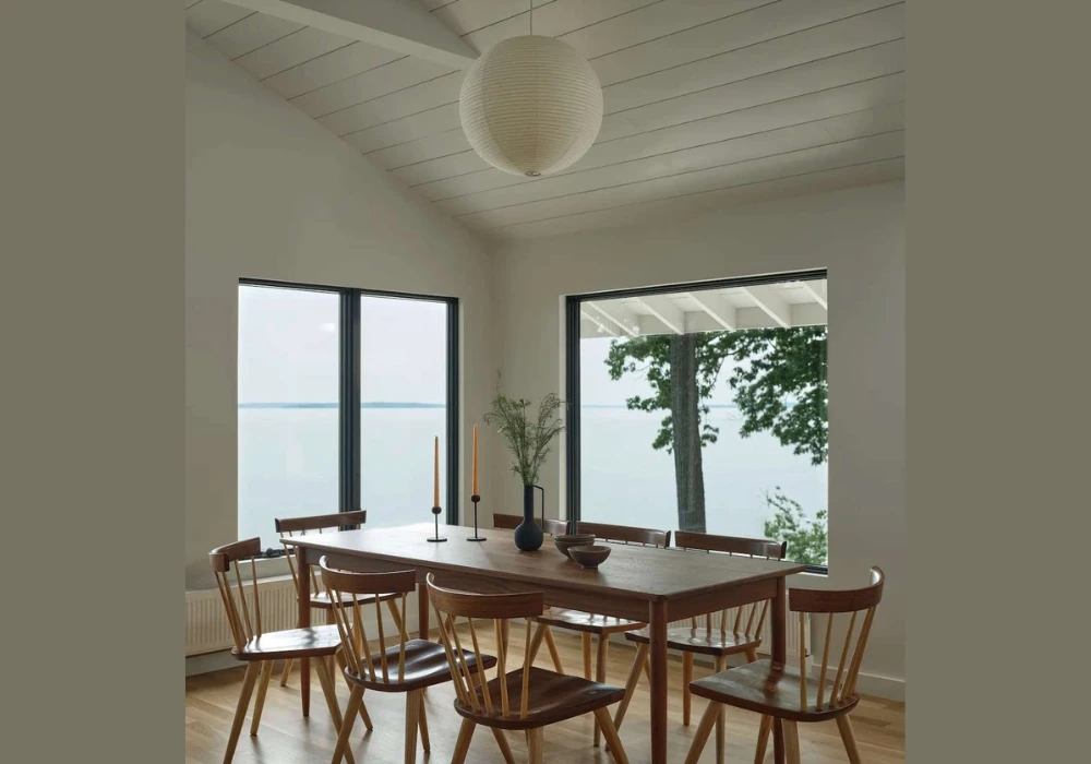 Mid Century Dining Table with Retro Pendant Lighting
