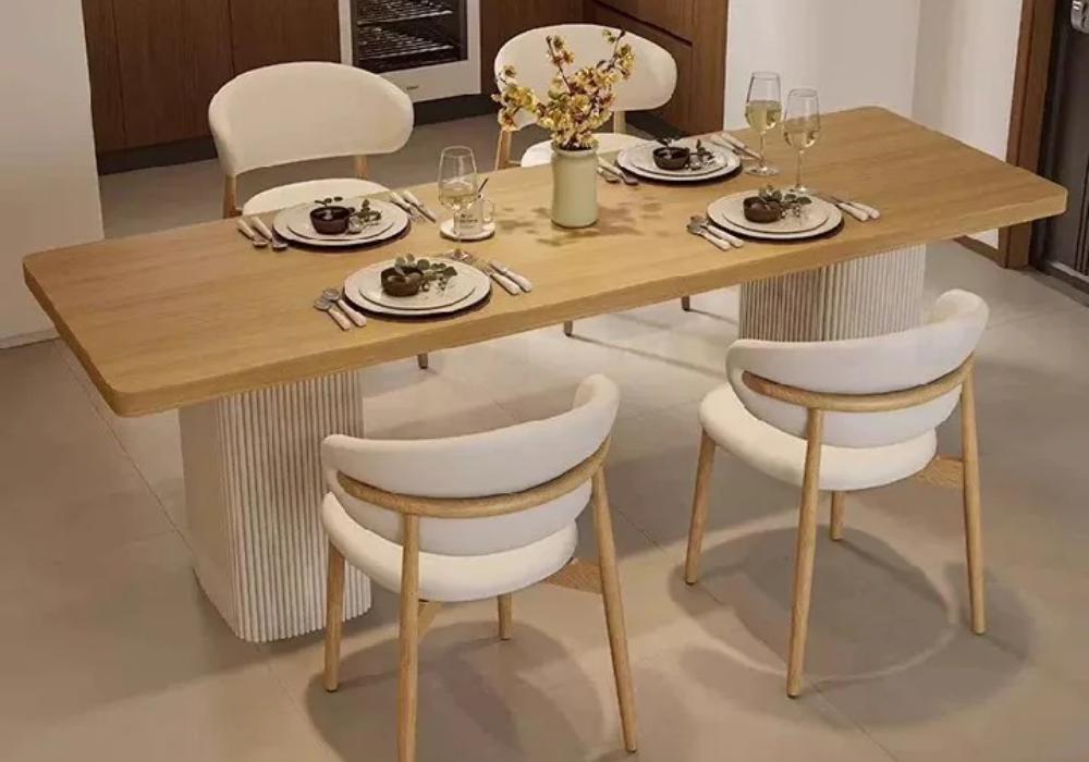 Minimal Japandi Dining Table with Wooden Chairs