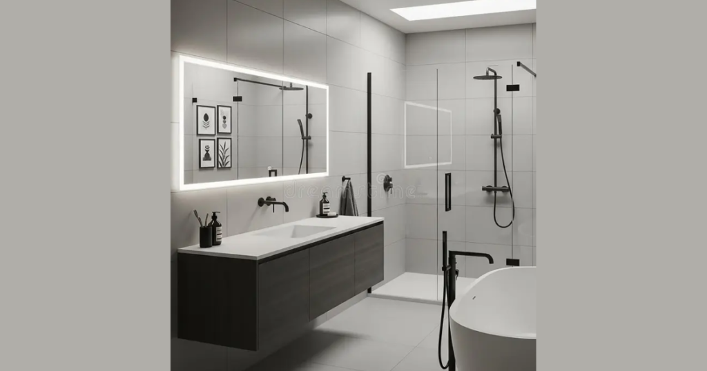 Minimalist White Bathroom with Floating Vanity