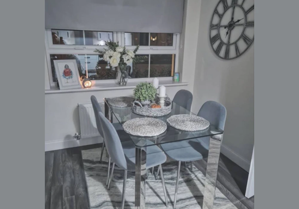 Modern Table with Decorative Tray Centerpiece