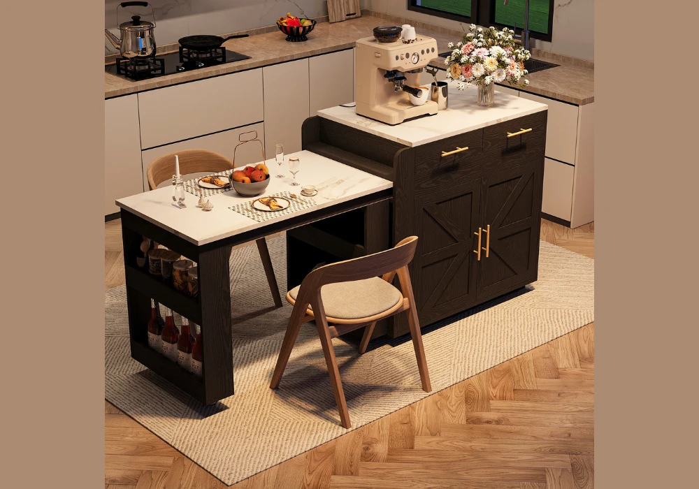 Movable Kitchen Island with Dining Table