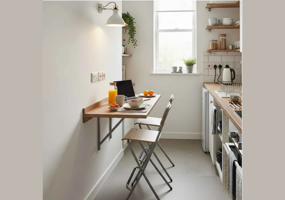 Narrow Dining Table Along Kitchen Wall