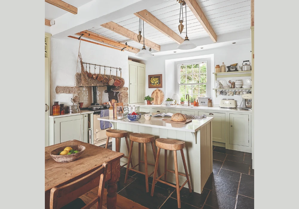 Narrow Kitchen Island with Dining Overhang