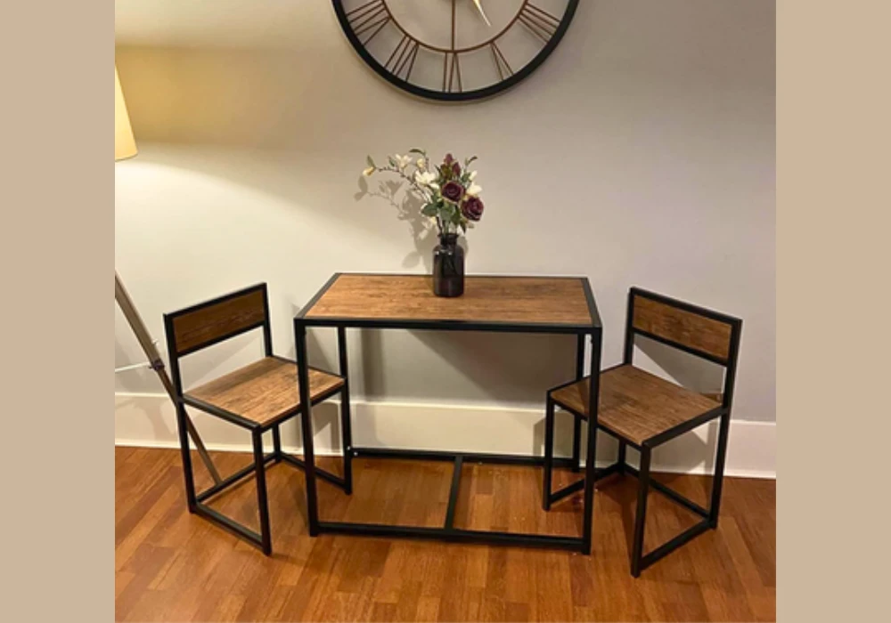 Narrow Rectangular Table With Two Armless Chairs