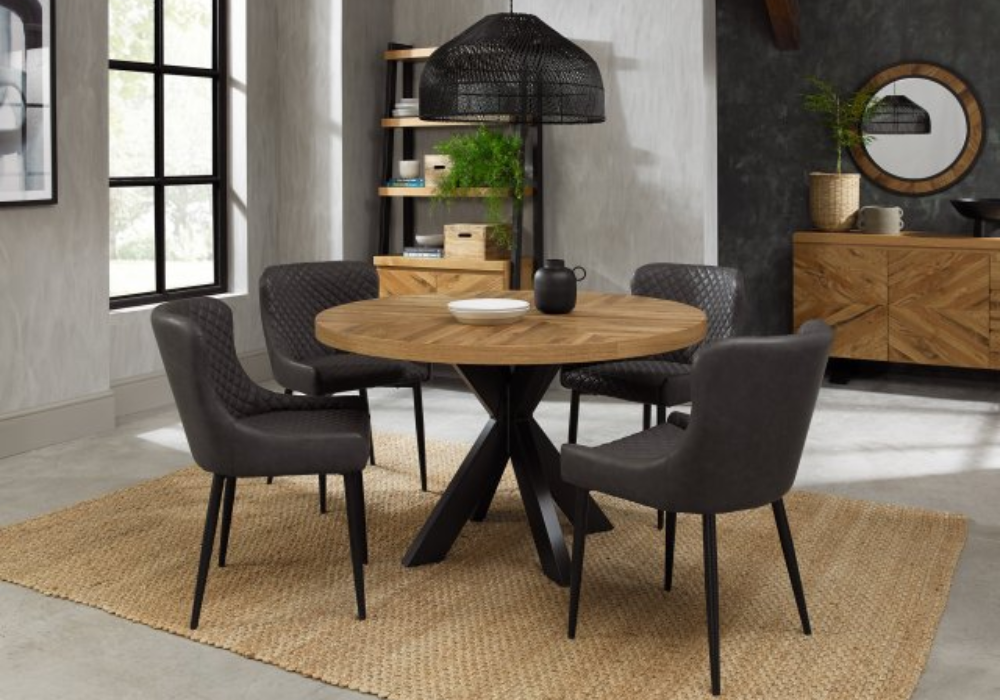 Oak Dining Table with Black Dining Chairs