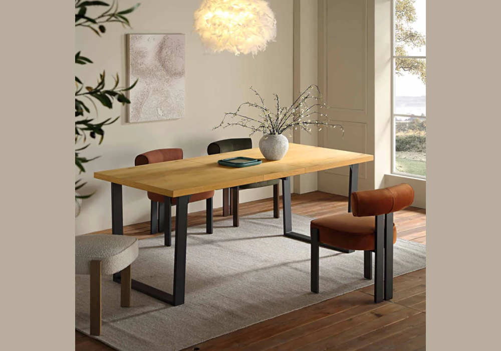 Oak Dining Table with Metal Accents