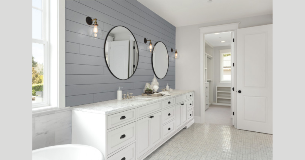 Painted Gray Shiplap for a Modern Bathroom Look