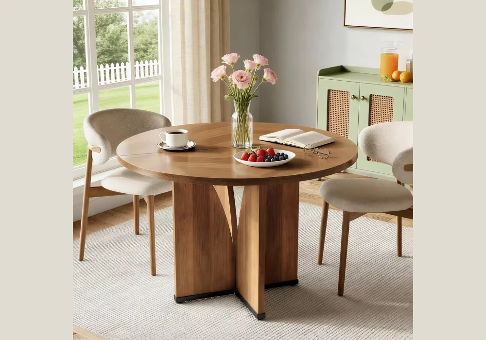 Pedestal Table With Two Curved Chairs