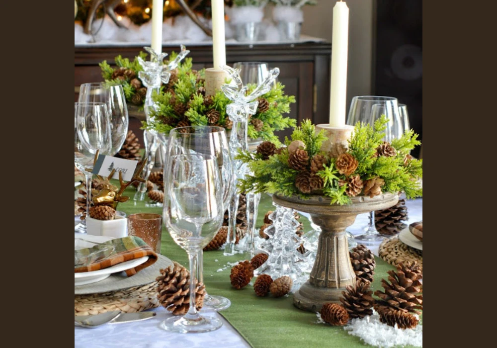 Pinecone and Greenery Centerpiece Table Setting