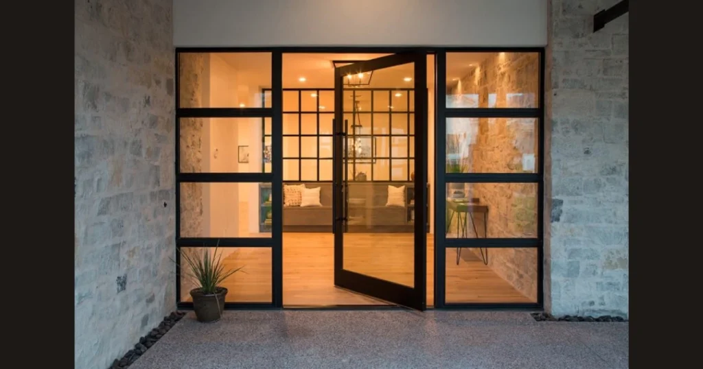 Pivot Door with Large Glass Windows