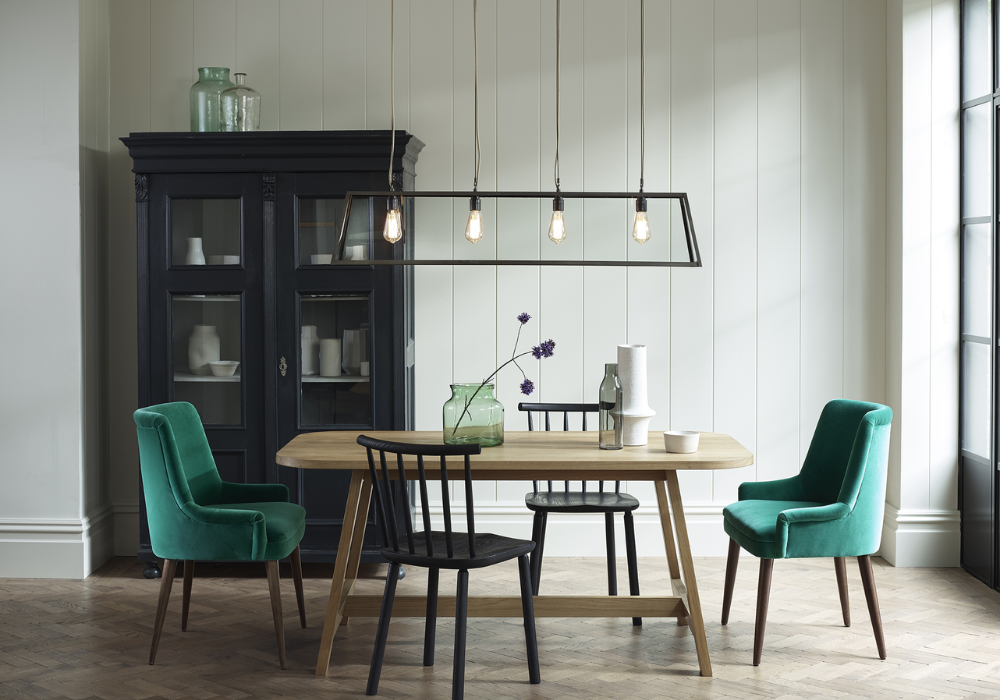 Rectangular Dining Table With Statement Lighting