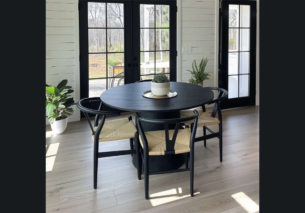 Round Dark Wood Dining Table Layout