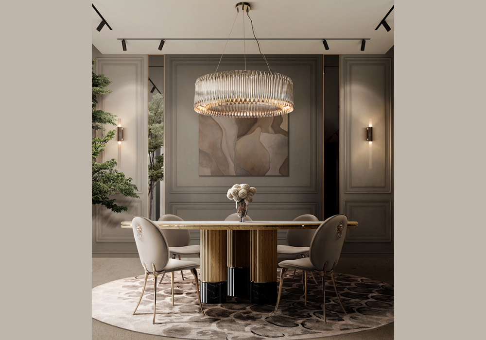 Round Dining Table With Statement Lighting