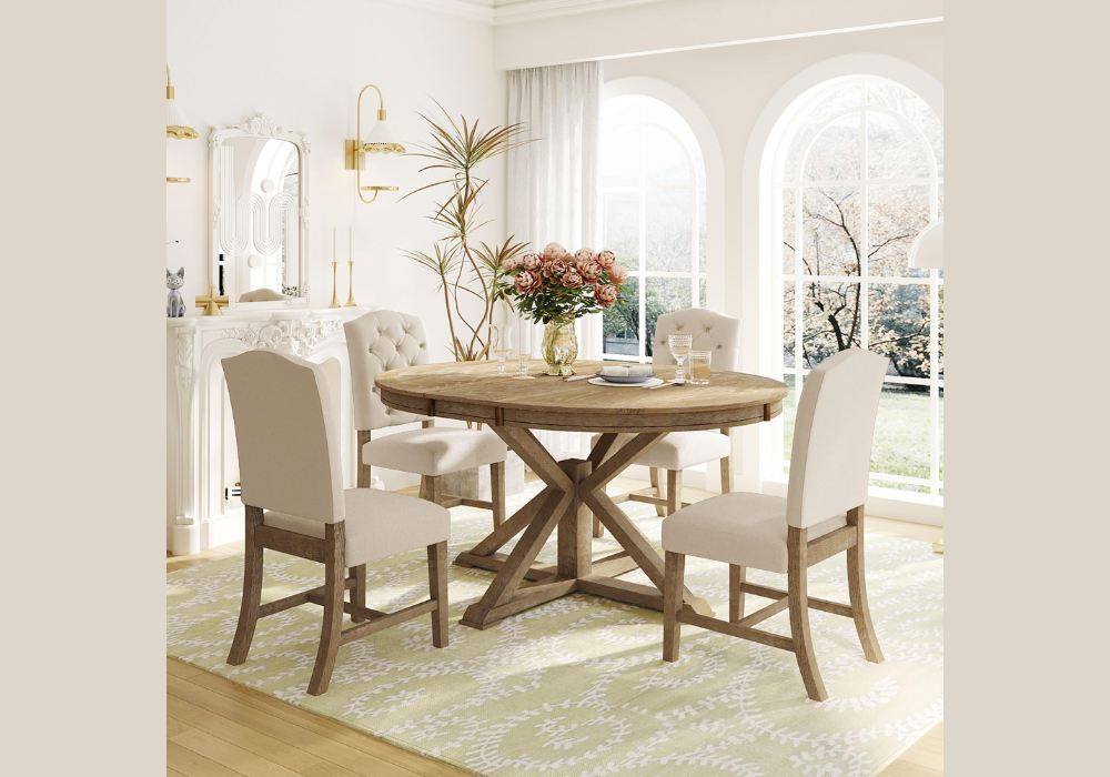 Round Dining Table With Upholstered Chairs