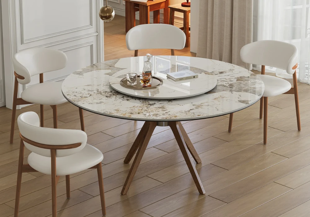 Round Mid Century Modern Dining Table Arrangement