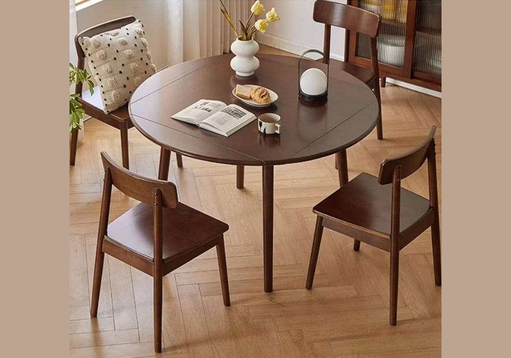 Round Solid Wood Dining Table Setup