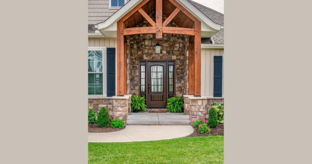 Rustic Wooden Door with Grid Windows
