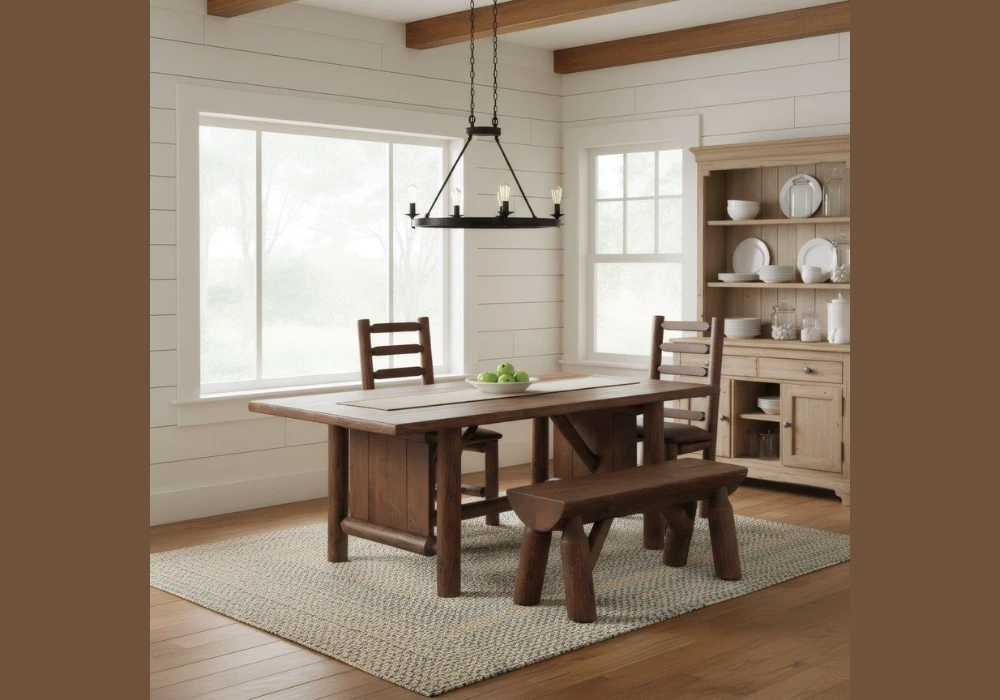 Rustic Wooden Table With Two Farmhouse Chairs