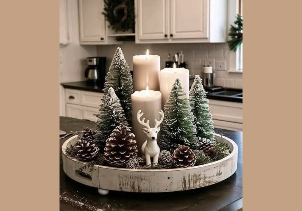 Rustic Wooden Tray Christmas Table Centerpiece
